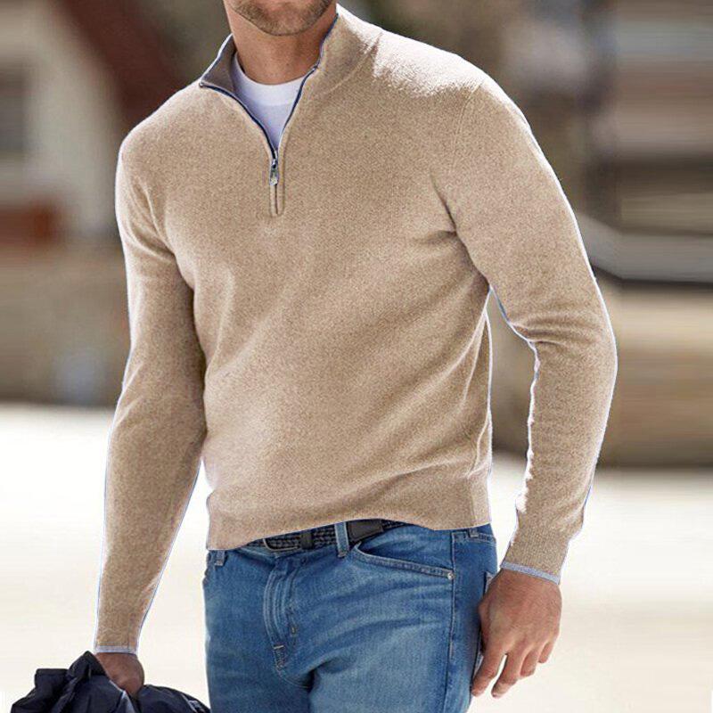 "Locker geschnittener Zip-Pullover für Herren mit Reißverschluss, in Beige, ideal für Komfort und stilvollen Look."