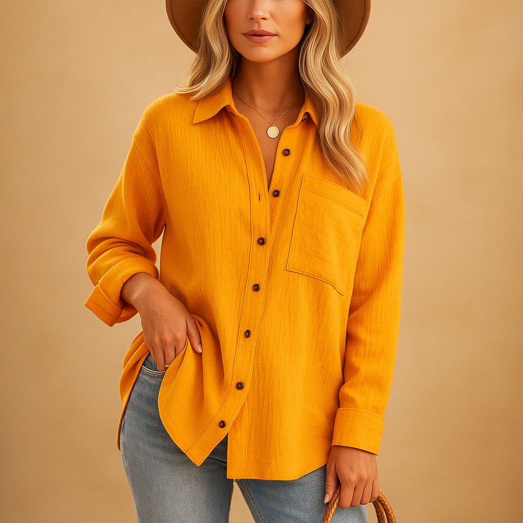 Everyday women's long sleeve polo, relaxed fit casual top with a smart button collar, great for workwear.