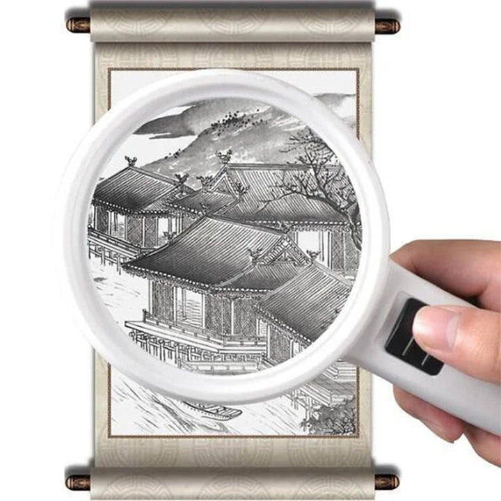 "Lupe mit 30-facher Vergrößerung, großes Glas, zwölf LED-Lichter, seniorenfreundlich, detailreiche Ansicht."