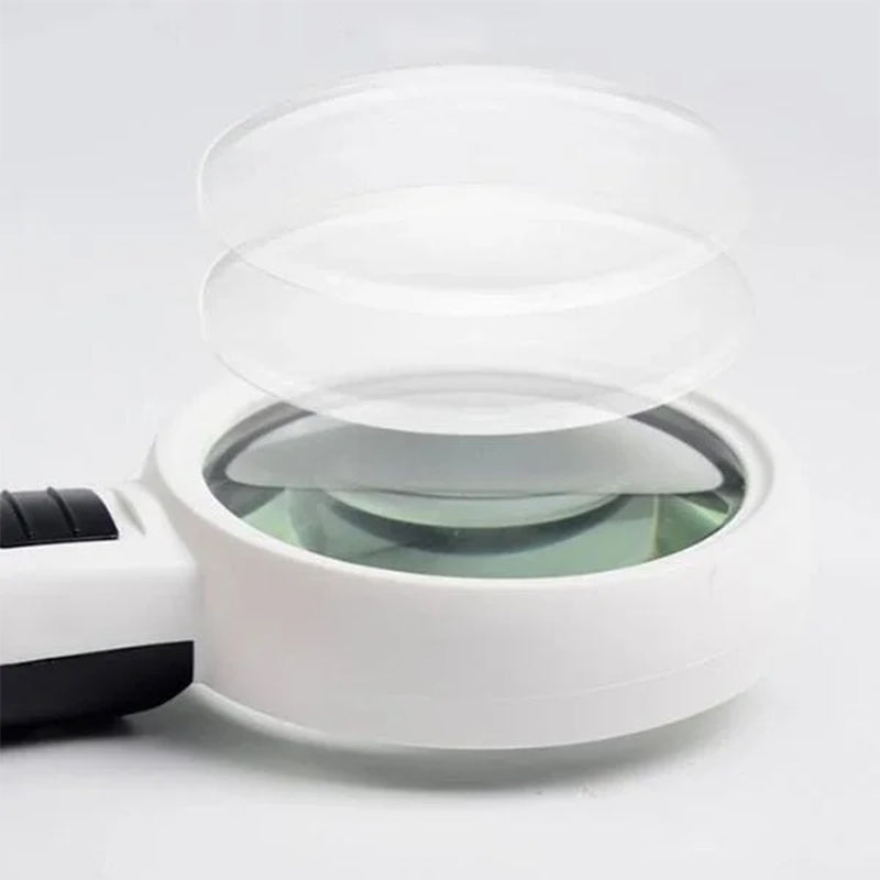 "Lupe mit 30-facher Vergrößerung, großes Glas, zwölf LED-Lichter, seniorenfreundlich, detailreiche Ansicht."