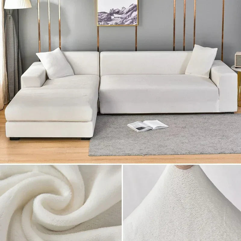 "Luxuriöser Stretch-Velours Sofabezug in elegantem Beige, faltenfrei, schützt Möbel, passt auf diverse Sofaformen und -größen