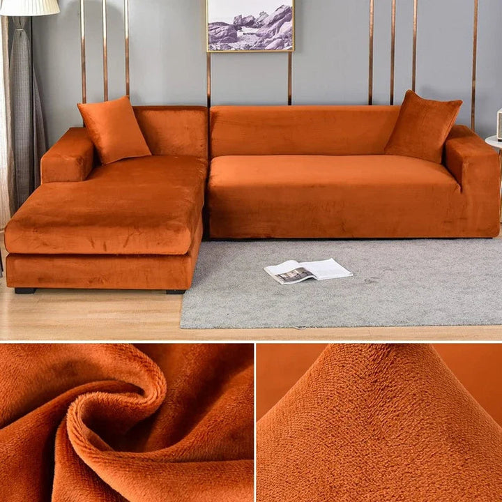 "Luxuriöser Stretch-Velours Sofabezug in elegantem Beige, faltenfrei, schützt Möbel, passt auf diverse Sofaformen und -größen