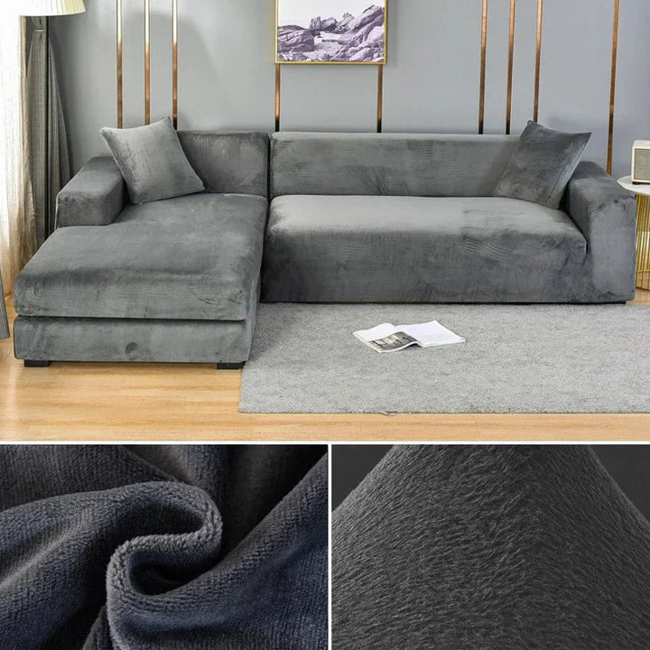 "Luxuriöser Stretch-Velours Sofabezug in elegantem Beige, faltenfrei, schützt Möbel, passt auf diverse Sofaformen und -größen