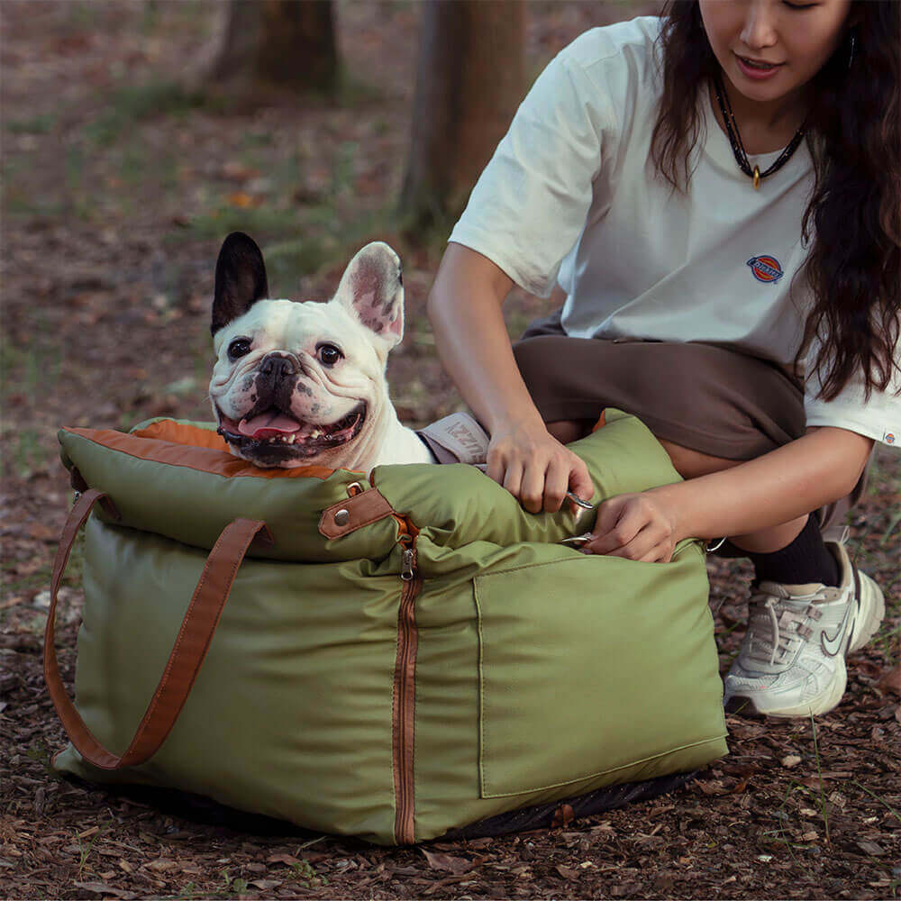 PawLuxury comfortable dog car seat, a faux leather booster for secure pet journeys.