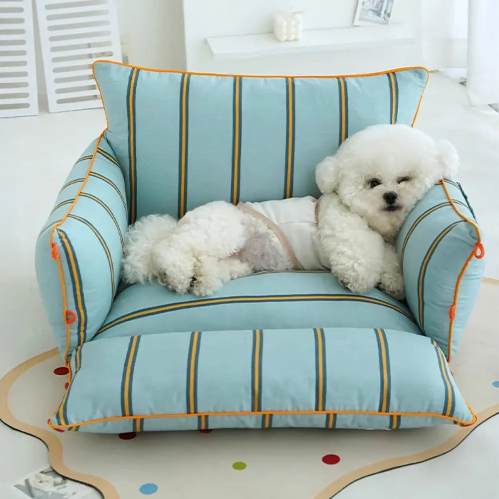 Plush dog bed, calming design, ideal for anxious pets, durable washable pet sofa