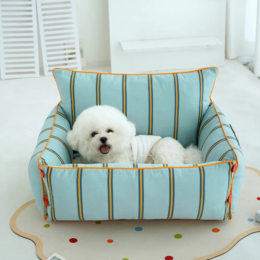 Stylish pet bed, modern sofa design, calming features for a relaxed pet
