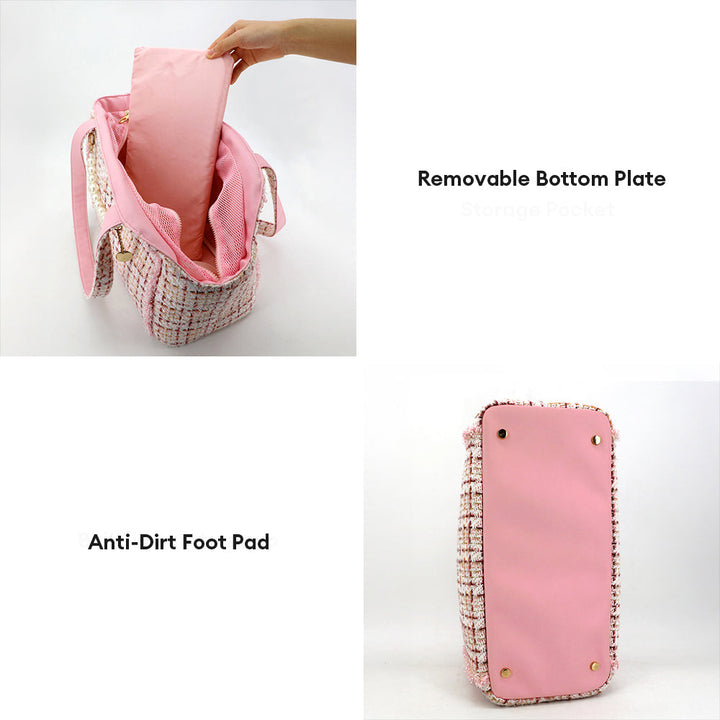 Chic small dog carrier bag, luxurious tweed material, perfect for pet travel and daily outings.