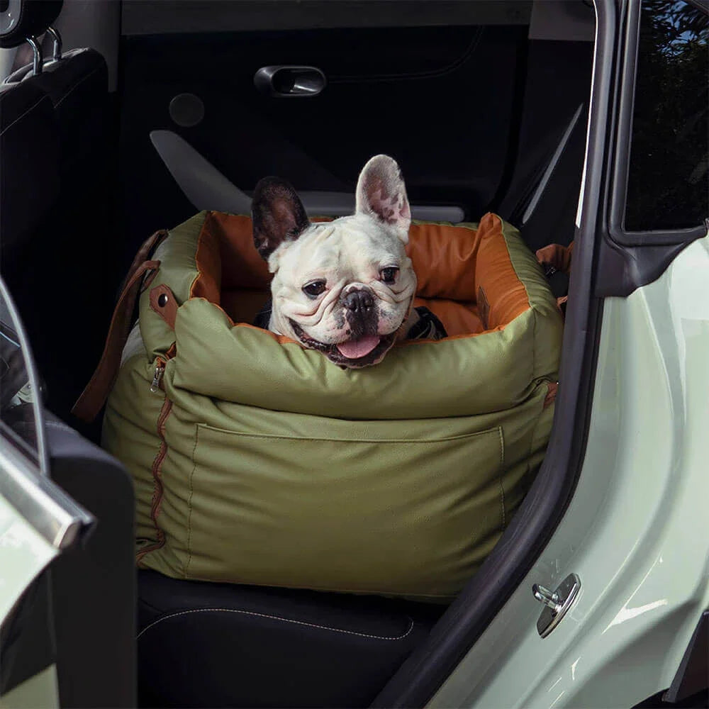 Luxury pet booster seat for car, soft-sided & waterproof, keeps dogs & cats secure on trips