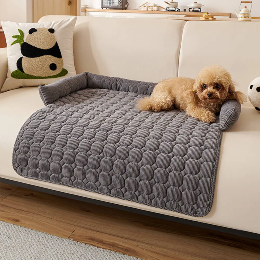 Soft pearl fleece dog mat for furniture, machine washable sofa cover, acts as a protective pet bed