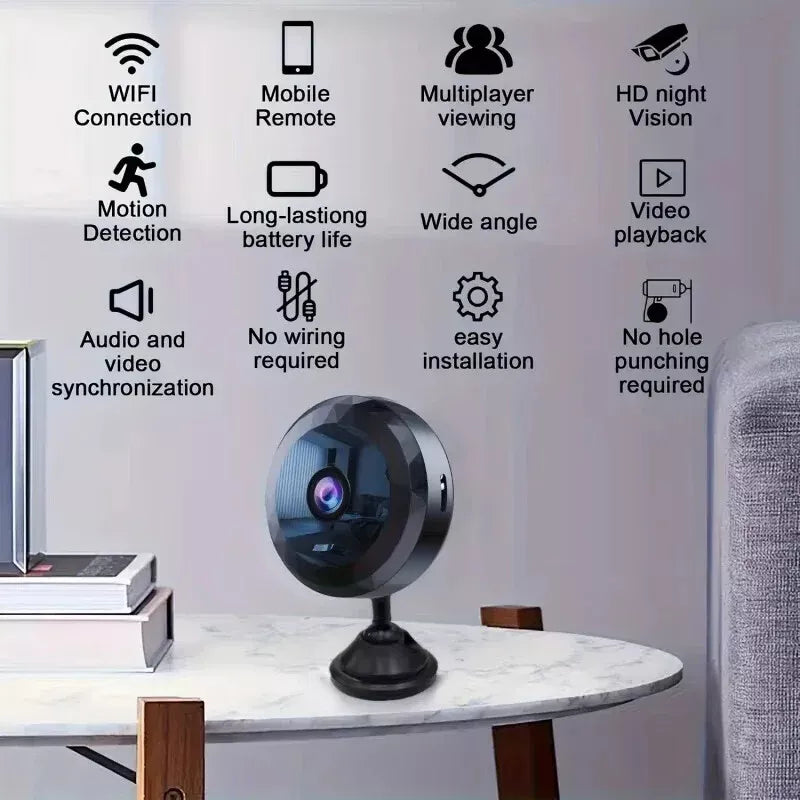 "Magnetische Mini-WiFi-Kamera mit 1080P HD, Nachtsicht und magnetischer Basis zur einfachen Überwachung in Heim und Büro."