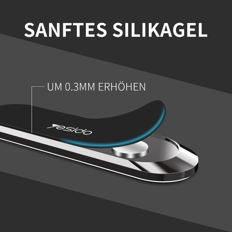"Magnetische Telefonhalterung im Auto, kompakt mit 6 Magneten, an Armaturenbrett angebracht, montagefrei und sicher."