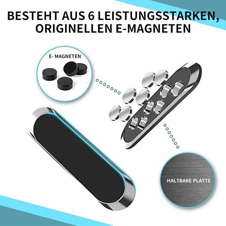 "Magnetische Telefonhalterung im Auto, kompakt mit 6 Magneten, an Armaturenbrett angebracht, montagefrei und sicher."