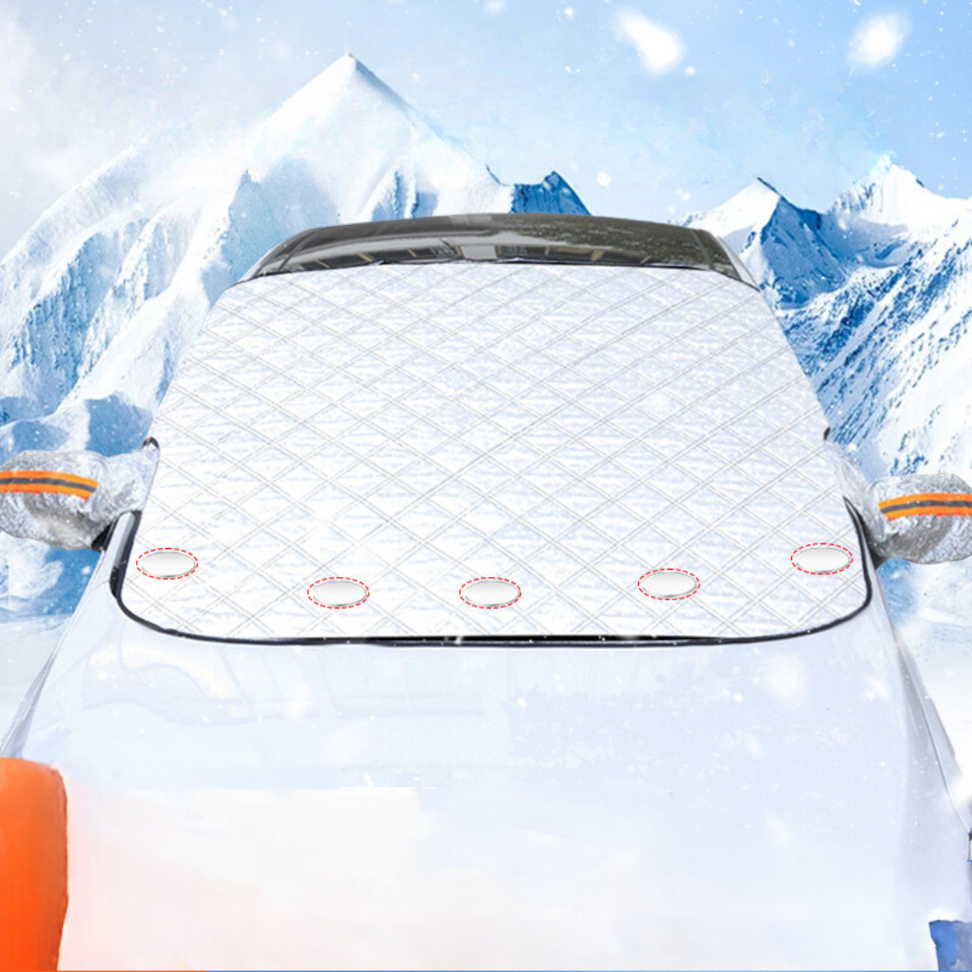 "Magnetische Windschutzscheibenabdeckung schützt Auto vor Schnee und Eis, mit starken Magnetkanten, vielseitig einsetzbar."