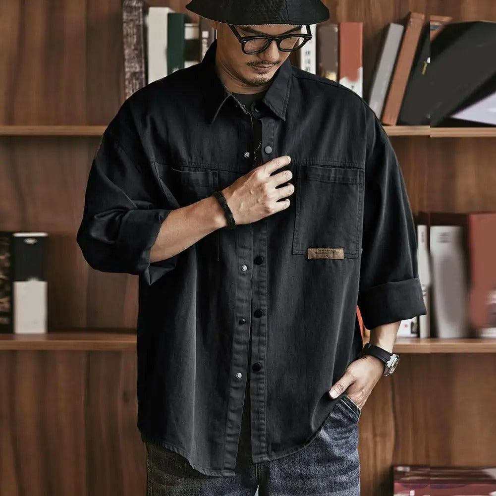 Men's long sleeve vintage vibe shirt, button-up design in a comfortable cotton blend, classic casual style.