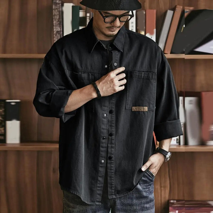Men's long sleeve vintage vibe shirt, button-up design in a comfortable cotton blend, classic casual style.