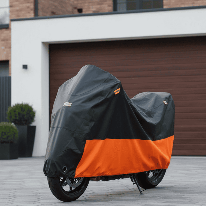 Unisex motorcycle cover, all-weather protection from UV, rain & dust. Ideal for outdoor scooter and e-bike storage.