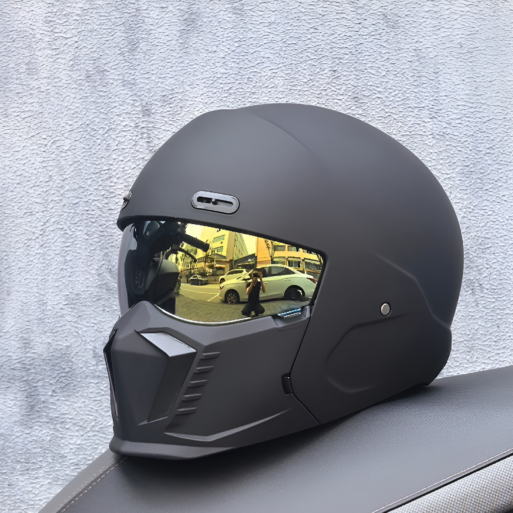 Matte black full face modular motorcycle helmet. Unisex DOT/ECE certified riding gear for safety & protection.