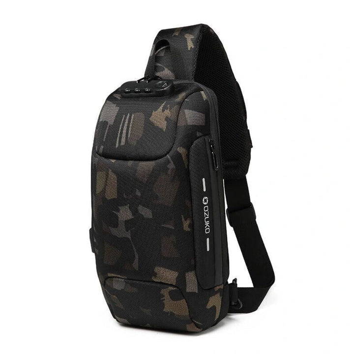 Secure men's anti-theft chest bag with USB charging. Ideal commuter & travel bag for essentials and tech.