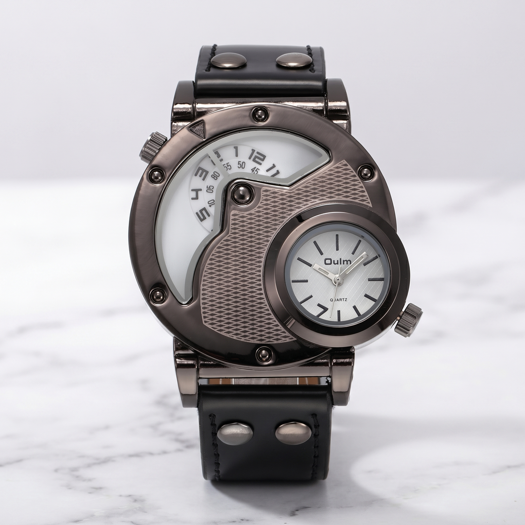 Classic men's dual time analog watch, large dial for clarity, a comfortable and stylish timepiece.