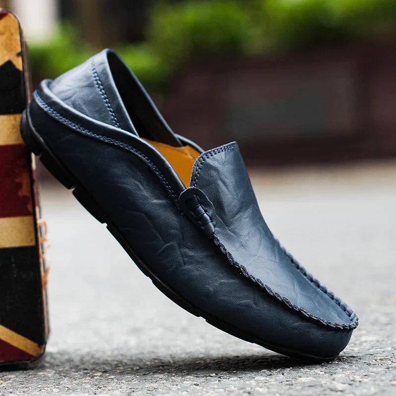Men's comfort slip-on loafers in black, durable everyday shoes for effortless smart casual style.