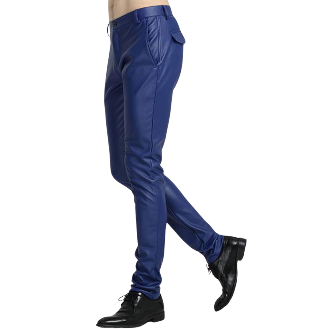 Slim fit men's tapered trousers with stylish biker details, skinny leg for a modern urban look.