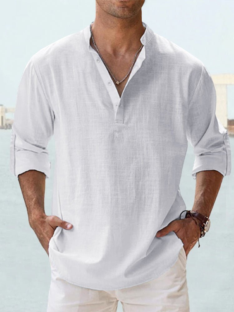 Versatile men's long sleeve henley top, a must-have for everyday casual summer fashion.