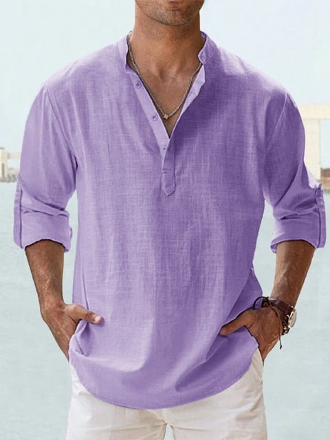 Durable men's long sleeve henley shirt, perfect for everyday wear and versatile summer styling.