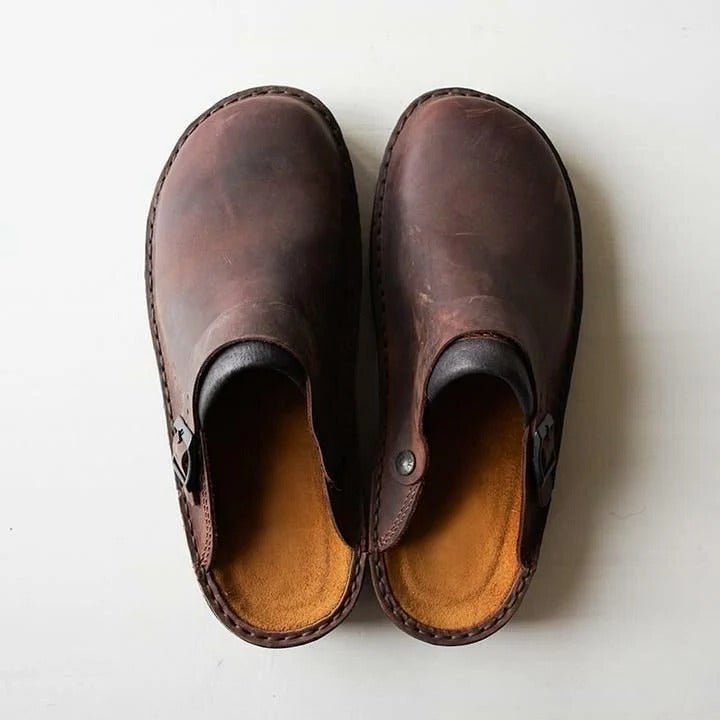 Men's casual slip-on mules with a comfortable heel strap, ideal for easy wear and all-season style.