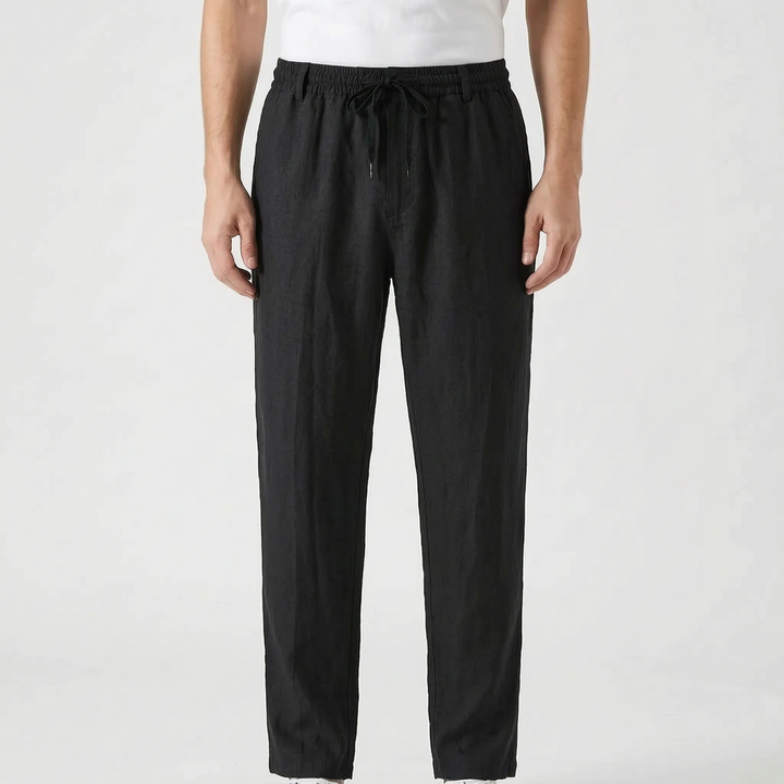 Lightweight men's casual straight-leg summer pants with elastic waist & drawstring for ultimate comfort.