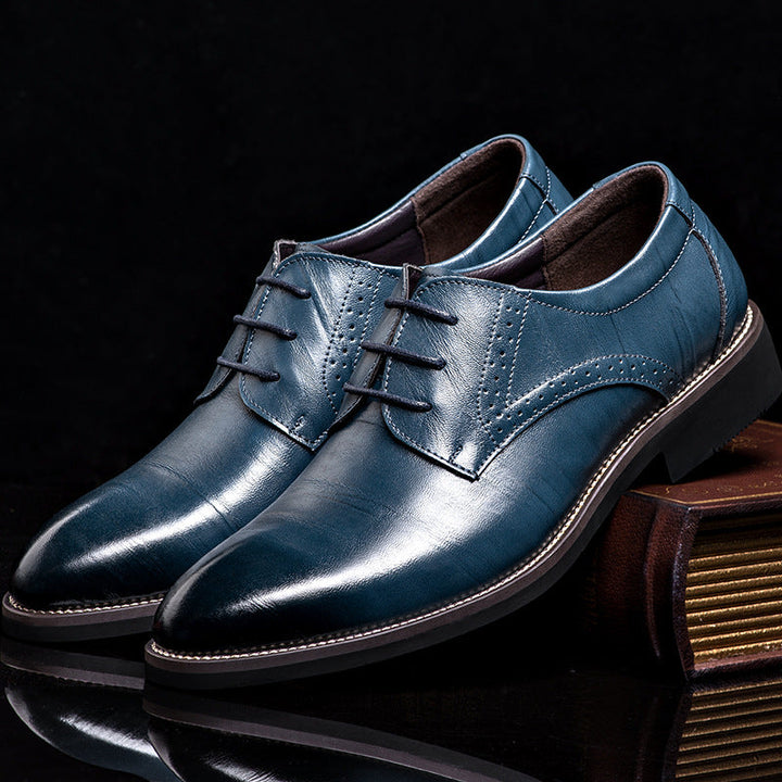 Men's Black Lace-up Oxford Dress Shoes, polished leather for a refined look, suitable for any formal business attire.