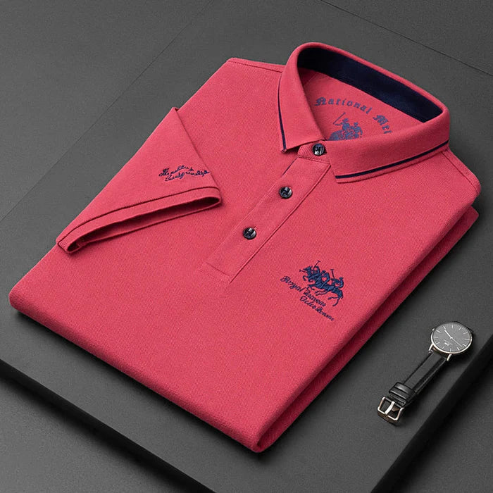 Men's classic collar short sleeve polo shirt, perfect for smart casual everyday wear in summer or spring.