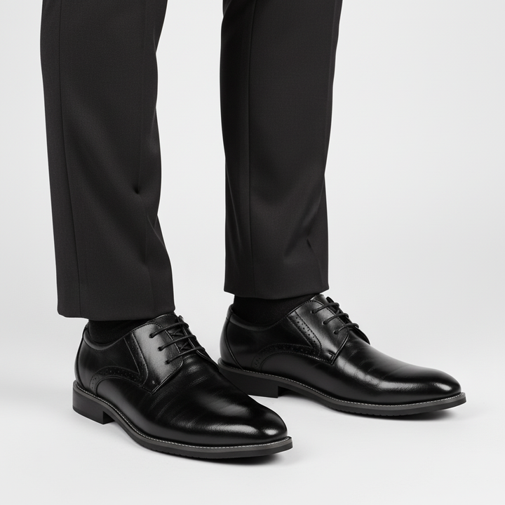 Stylish men's classic perforated oxford dress shoes in premium leather for formal events, business, & office attire.