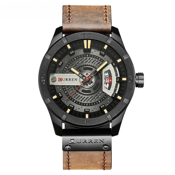 Stylish men's classic leather watch, reliable quartz movement, water-resistant. An essential gentleman's accessory.