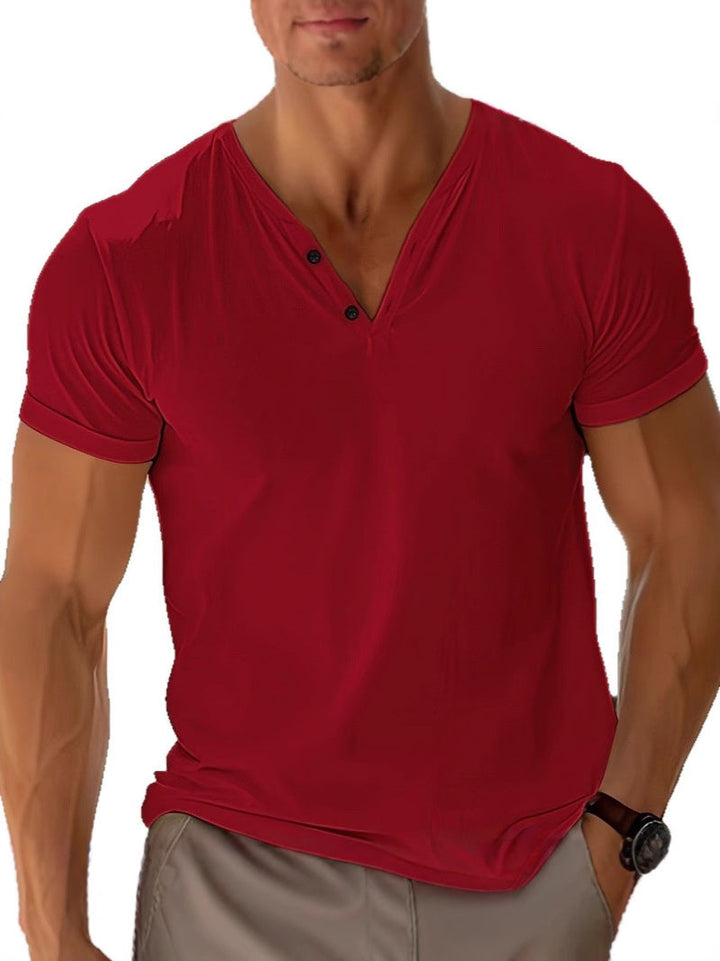 Modern men's V-neck t-shirt, short sleeve, regular fit. A comfortable and versatile summer essential for casual style.