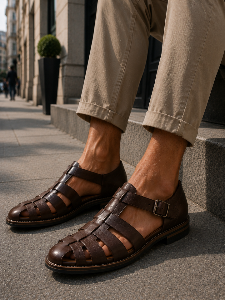 Men's casual closed-toe fisherman sandals, perfect for summer walks, outdoor activities, and relaxed style.