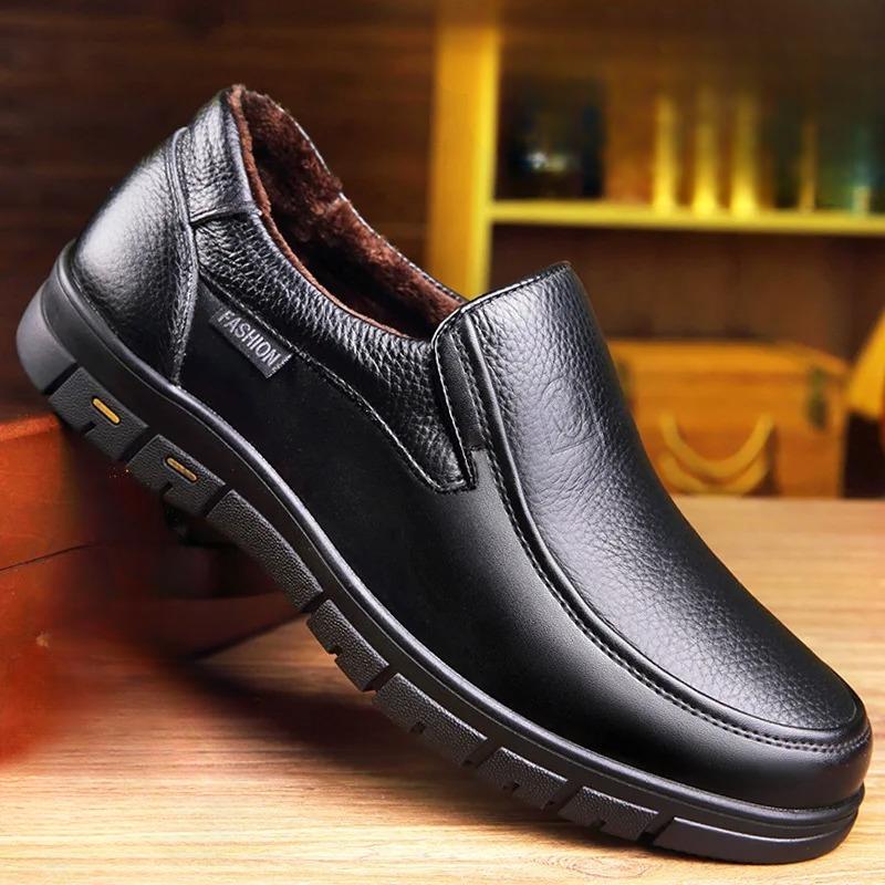 Close-up of comfortable men's slip-on loafers, showcasing texture and fine stitching.