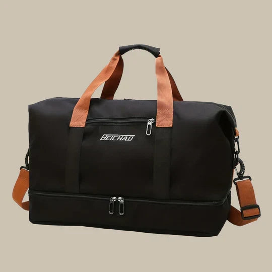 Spacious men's workout duffle bag with ventilated shoe compartment for gym, sports, or weekend trips.