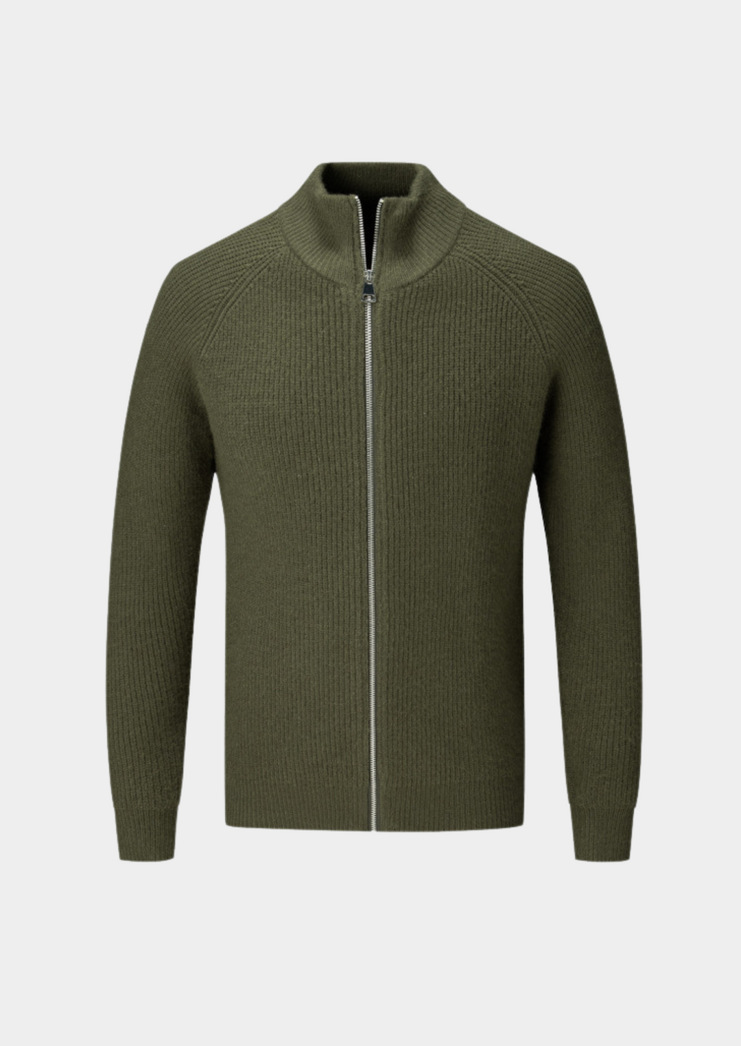 Men's funnel neck zip-up sweater. Smart casual layering knit. Modern, versatile, all-season comfort.