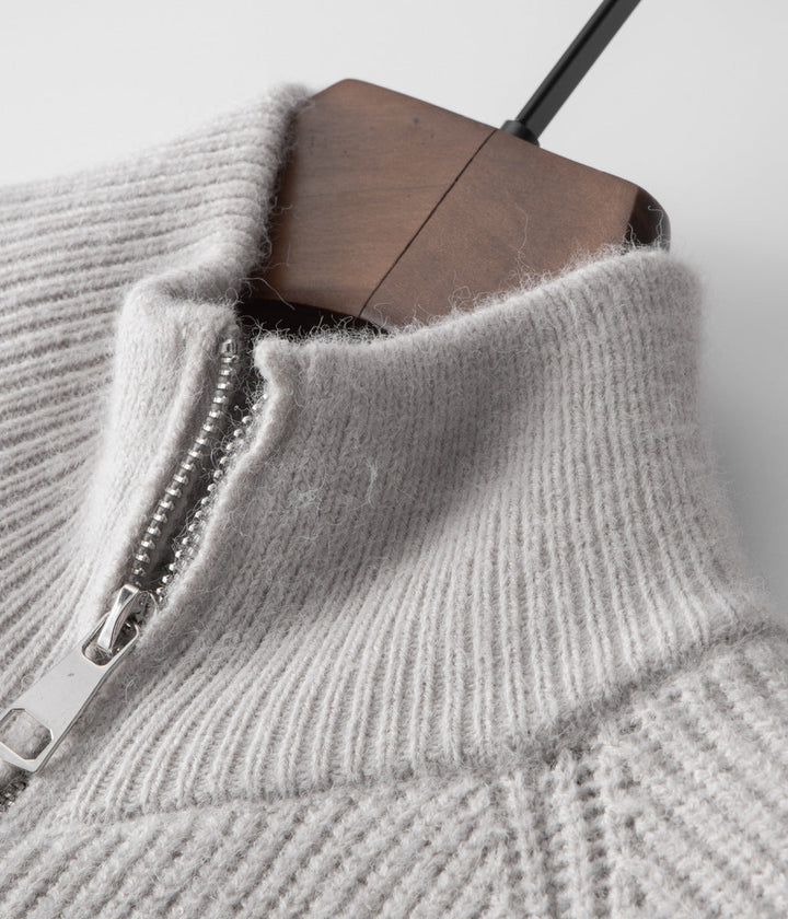Versatile men's funnel neck zip-up sweater. Great for layering, casual or smart casual styles.