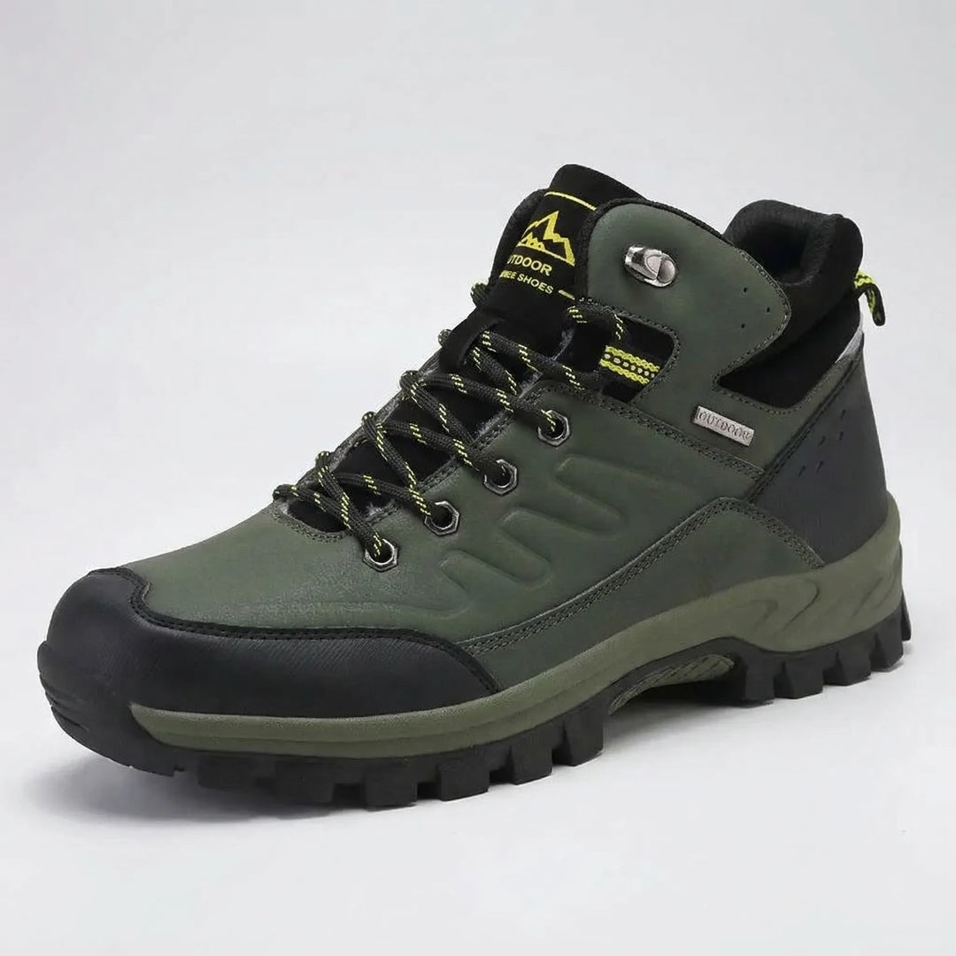 High-top lace-up winter boots for men, insulated and durable for cold weather hiking & outdoor use.