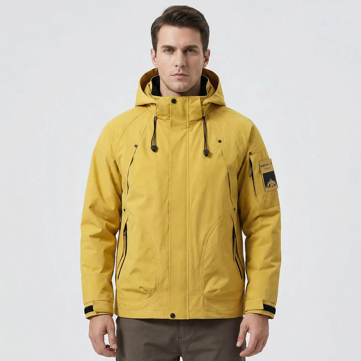 Durable men's lightweight softshell jacket. Hooded windbreaker for hiking, camping, and all outdoor adventures.