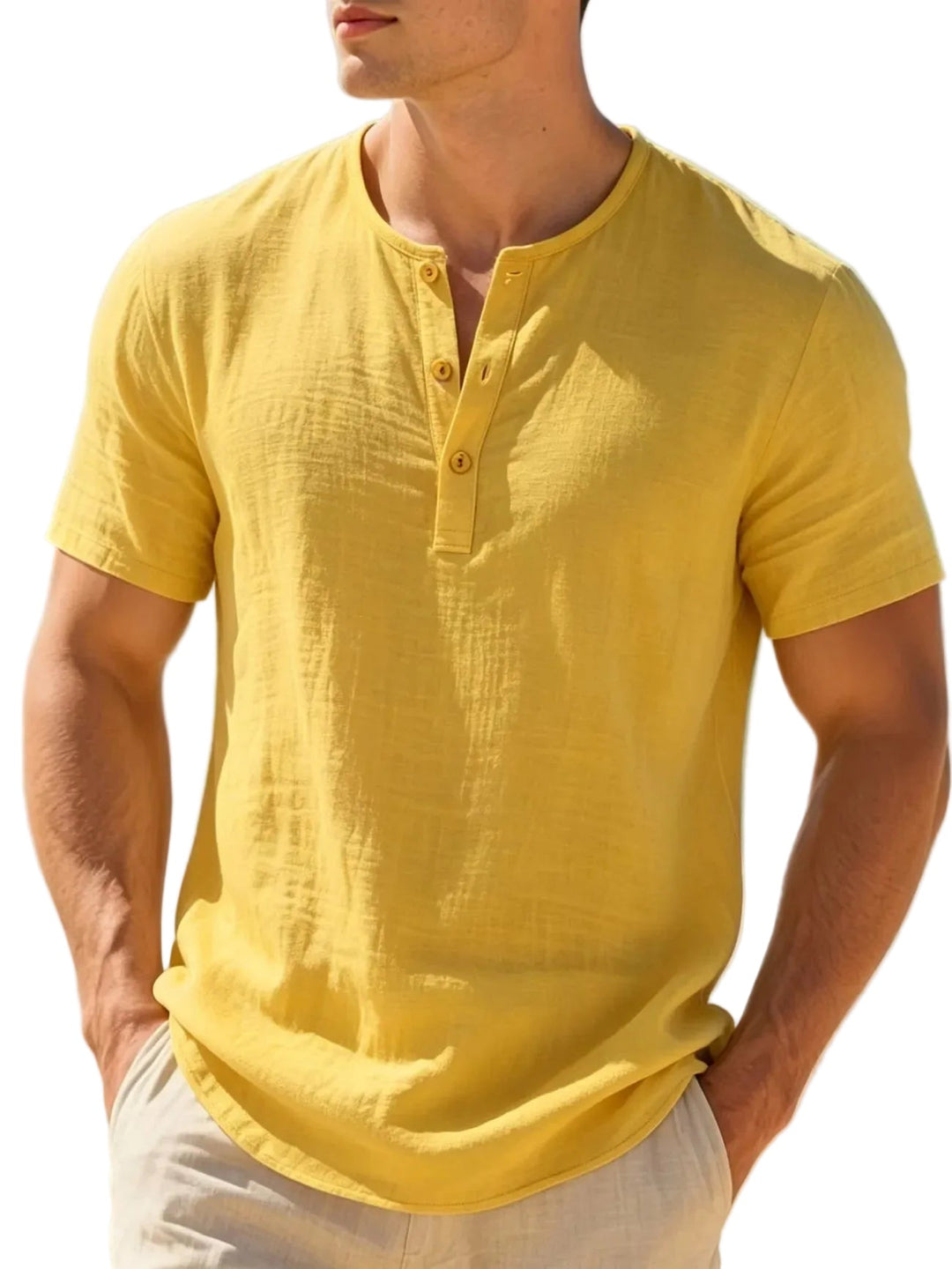 Relaxed fit men's Henley with button placket, great for everyday casual wear.