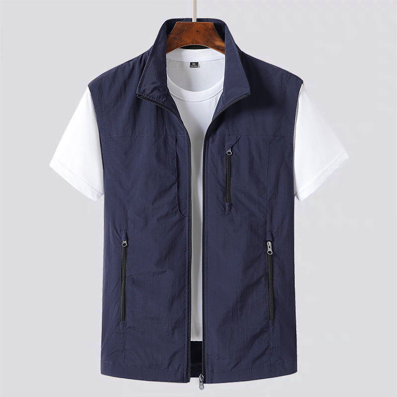Stylish men's lightweight sleeveless vest with full zip closure, comfortable for outdoor activities & everyday wear.