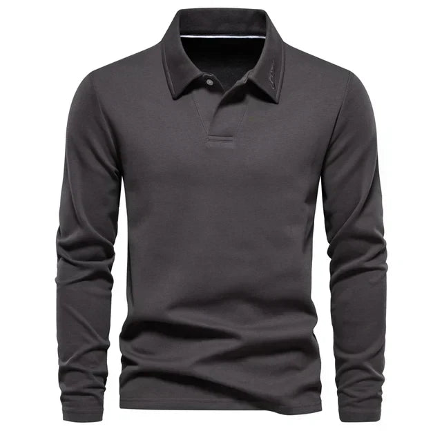 Classic men's long-sleeve polo shirt, turn-down collar. Versatile for smart casual or everyday comfort.