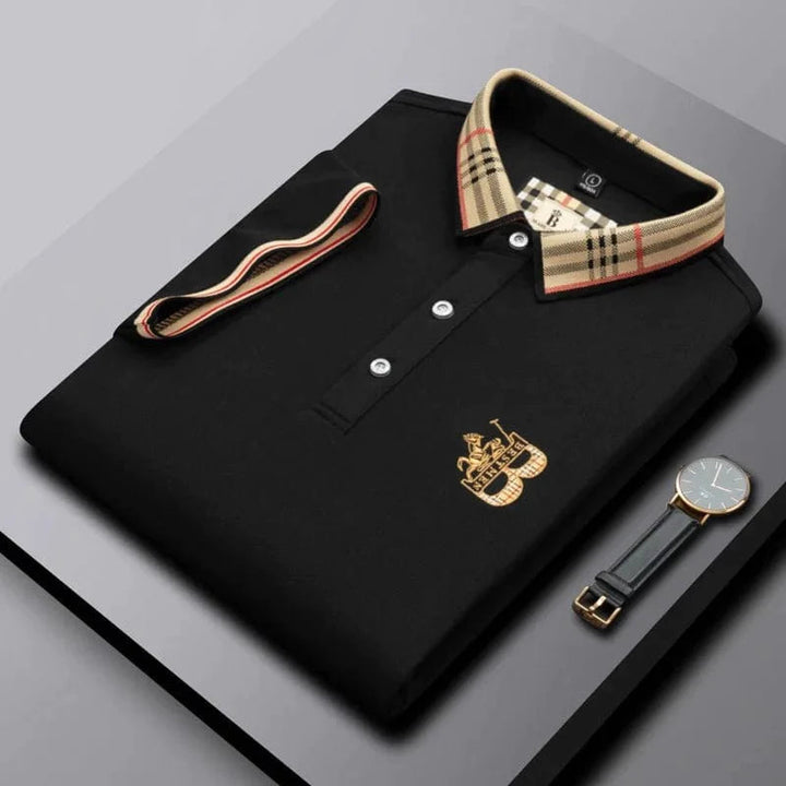 Man in a stylish short-sleeve Matthew polo, showcasing casual wear, everyday comfort & men's fashion.