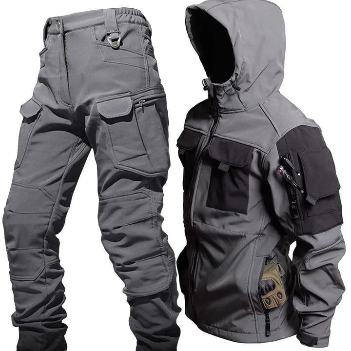 Comfortable Men's Max all-weather outdoor set. Durable activewear hoodie & pants for hiking & adventure sports.