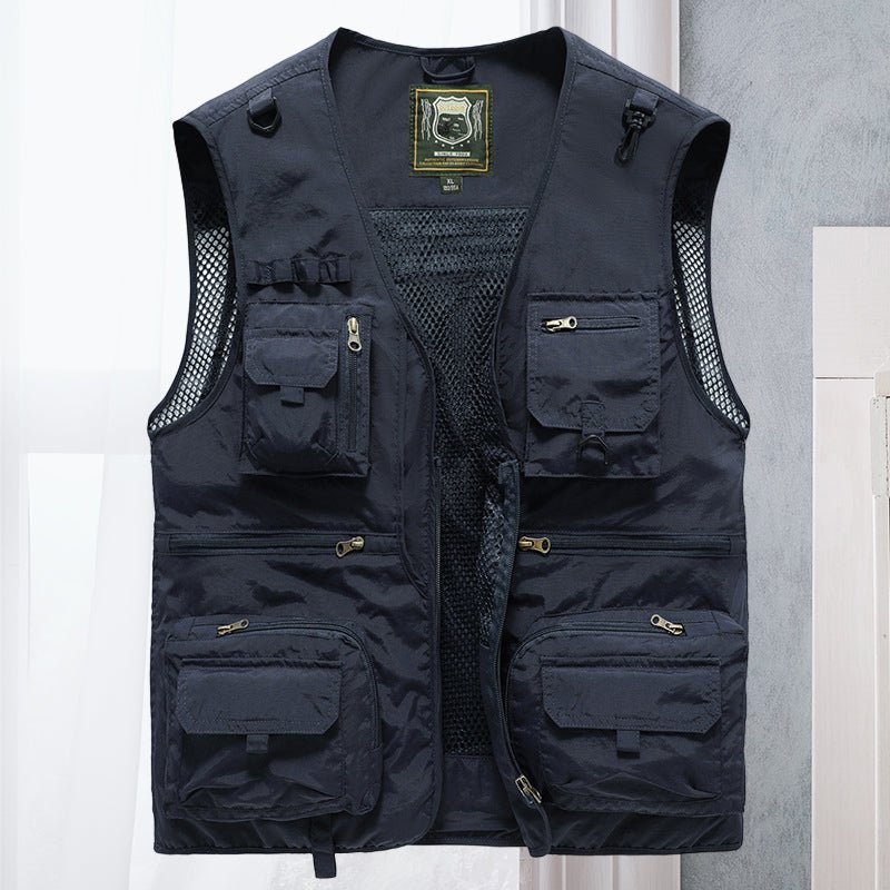 Rugged men's outdoor utility vest with ample multi-pockets for carrying essential gear.