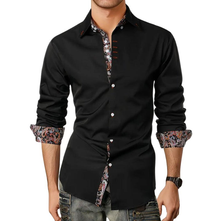 Men's long sleeve slim fit shirt featuring a unique paisley pattern, perfect for formal & casual wear.