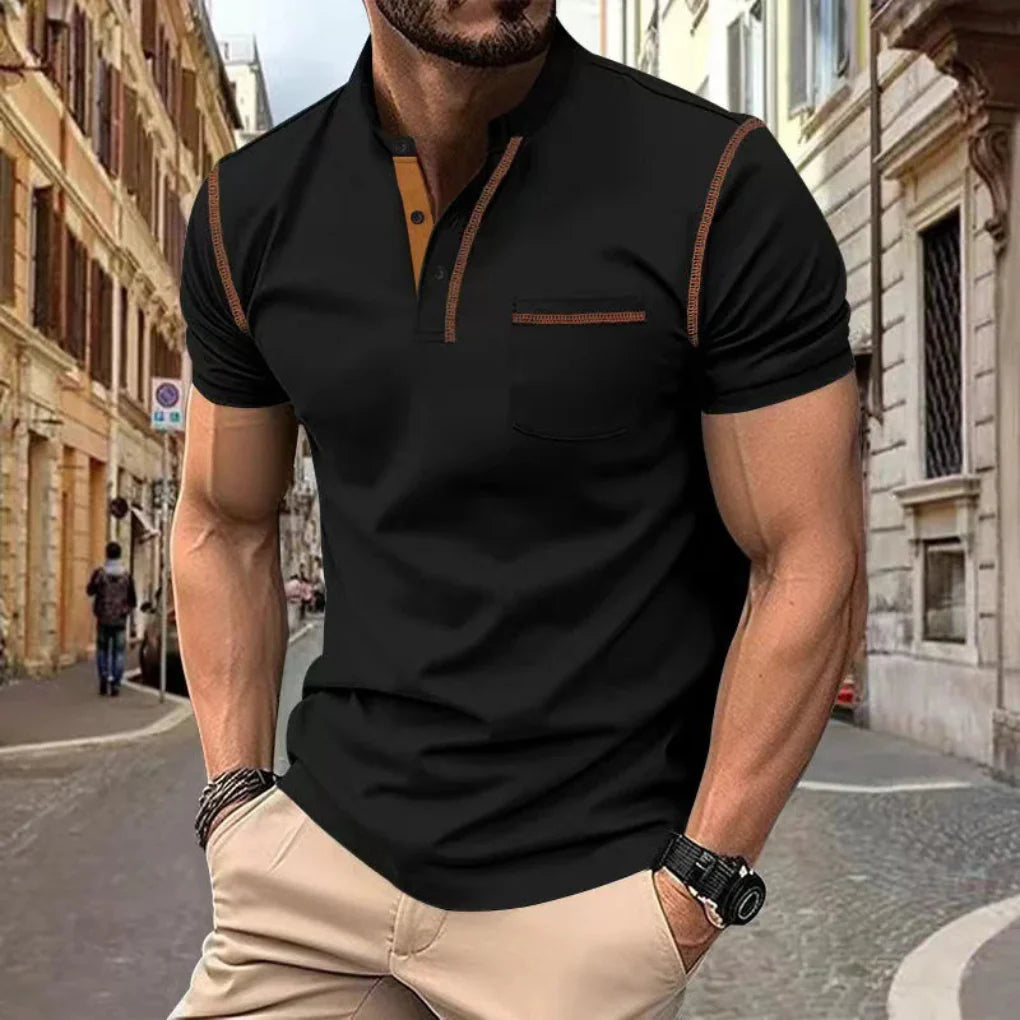 Men's polo shirt with contrast trim, ideal for smart casual or everyday wear.