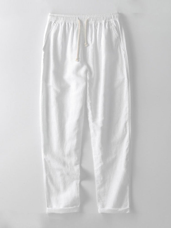 Display of a men's relaxed band collar co-ord set, great for versatile summer fashion.
